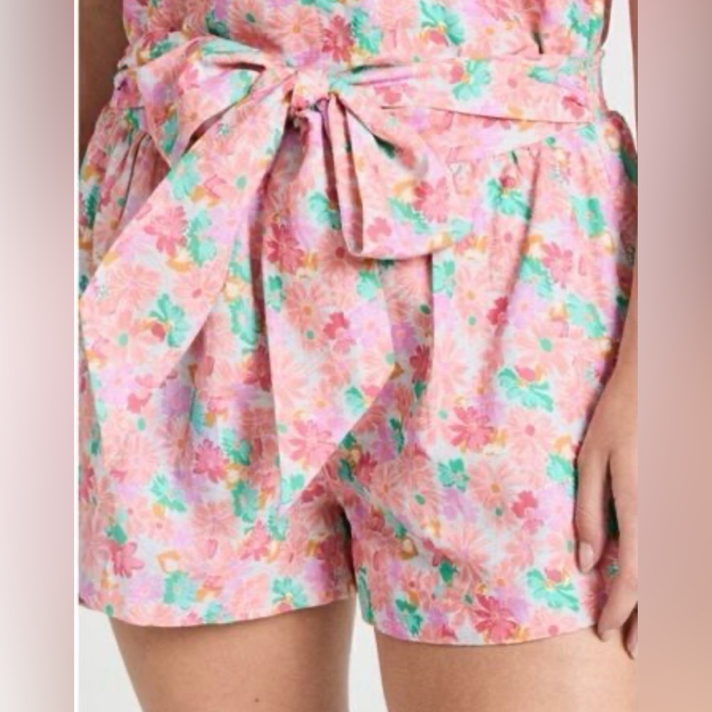 Something Navy Pink Floral Tie Shorts, Size Small, Spring Shorts, Linen Blend
